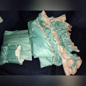 Vintage Country Cottage Double Ruffled Curtain Set